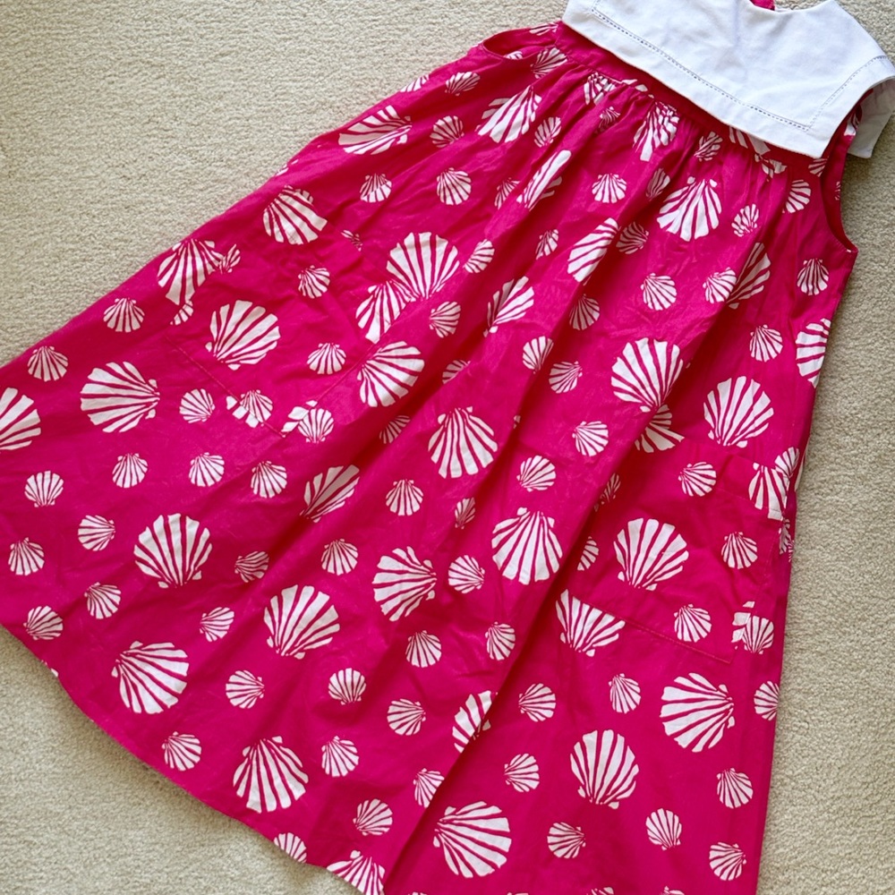 Laura Ashley Hot Pink and White Shell-Print Girls Dress